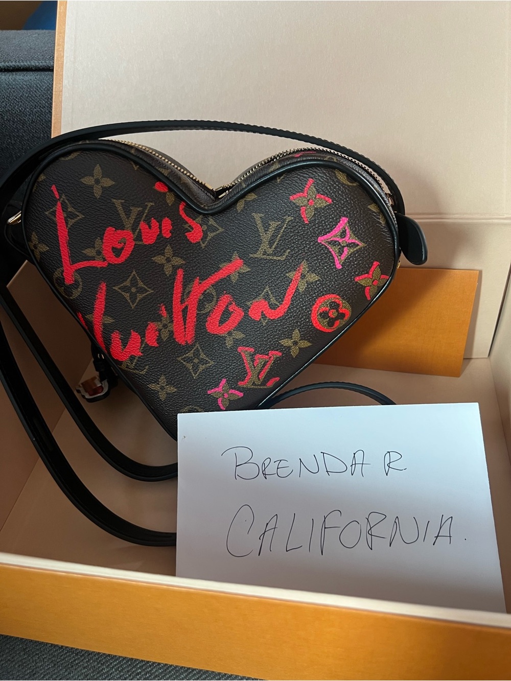 Louis Vuitton Brown Monogram Canvas Heart Crossbody with Pink and Red Graffiti